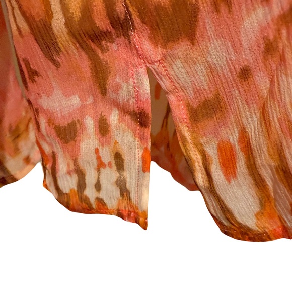 Sundance NWOT Size PL Pretty Orange & Brown Semi-Sheer Long Sleeve Blouse (0635) - Picture 7 of 14